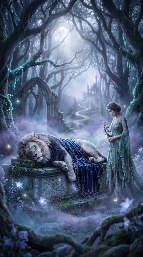 Dream art of a dead lion
